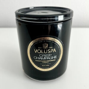 Used Voluspa Crisp Champagne Classic Candle w/ Lid Black Glass Cocowax 9.5oz